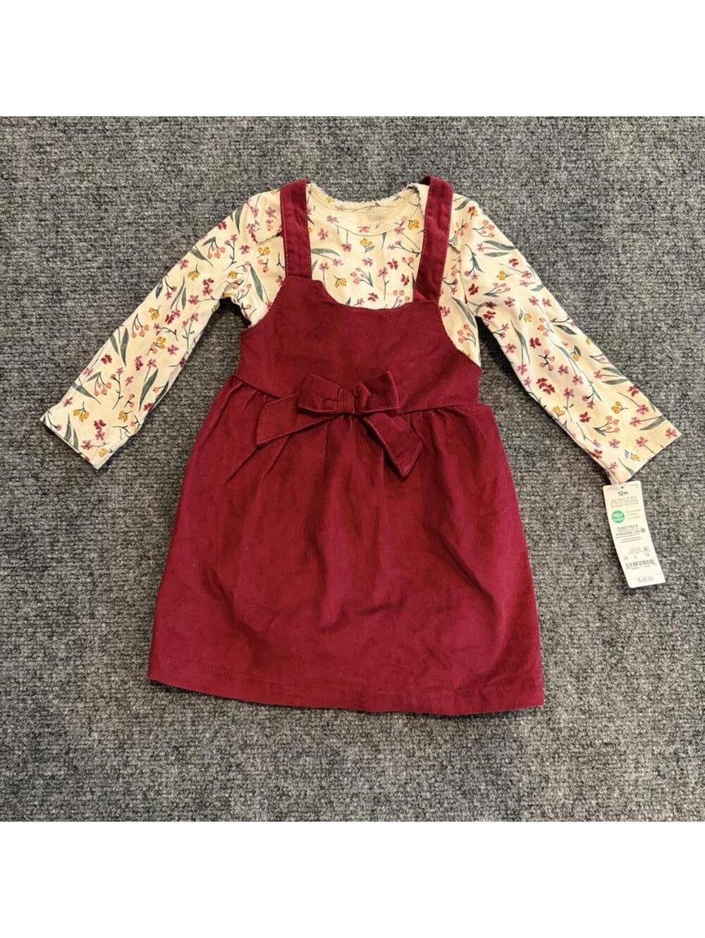 NWT Girls 2 piece set w floral print onesy and corduroy dress